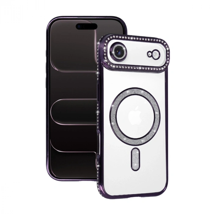 Apple İphone 17 Air Joke Simli Magneticsafe Kılıf - Derin Mor