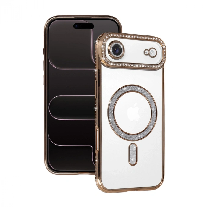 Apple İphone 17 Air Joke Simli Magneticsafe Kılıf - Gold