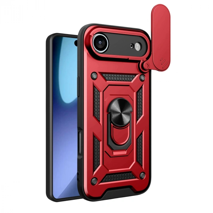 Apple İphone 17 Air Pars Lens Yüzüklü Silikon - Kırmızı