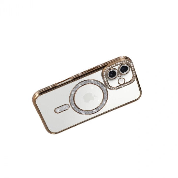 Apple İphone 17 Joke Simli Magneticsafe Kılıf - Gold