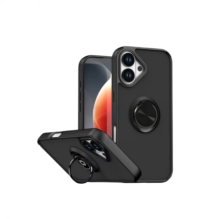 Apple İphone 17 Montreal Yüzüklü Silikon Kapak - Siyah