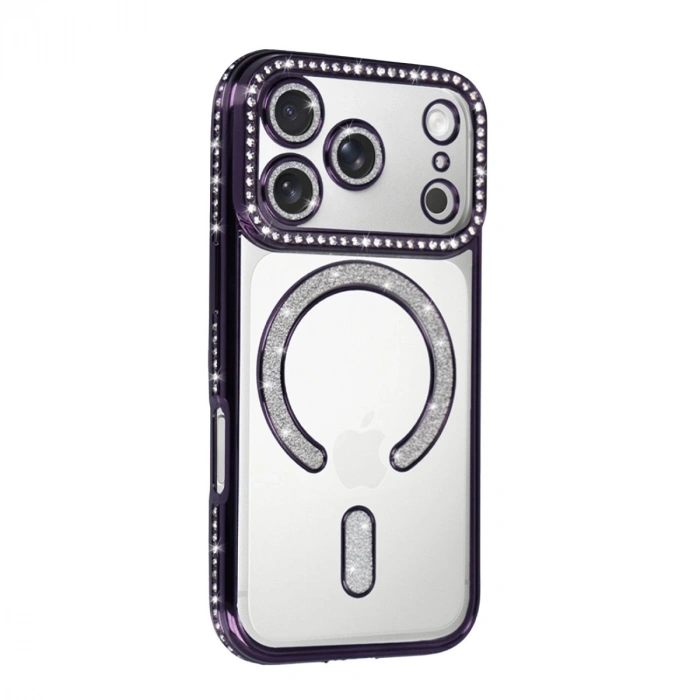 Apple İphone 17 Pro Joke Simli Magneticsafe Kılıf - Derin Mor