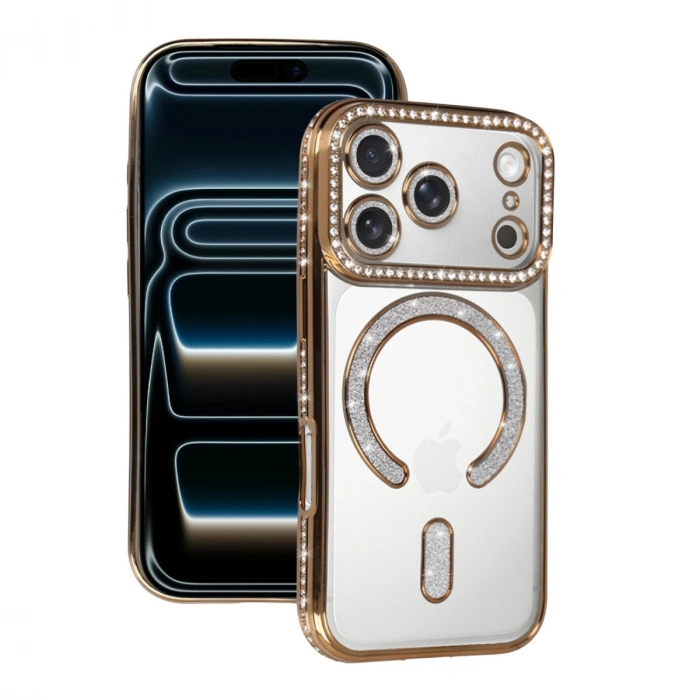 Apple İphone 17 Pro Joke Simli Magneticsafe Kılıf - Gold