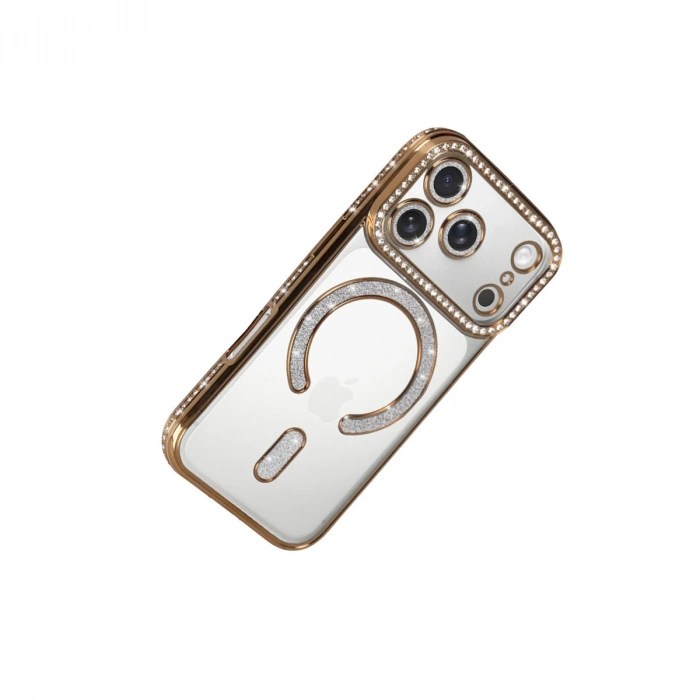 Apple İphone 17 Pro Joke Simli Magneticsafe Kılıf - Gold
