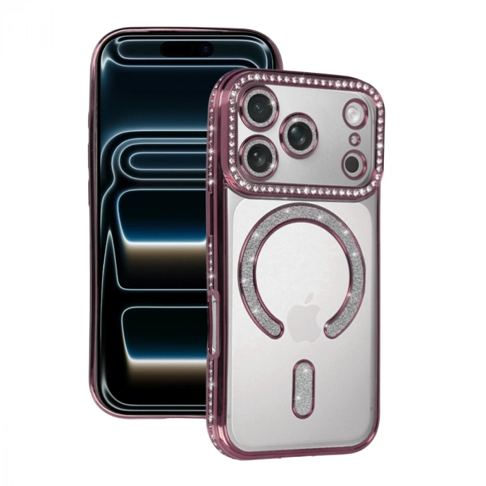 Apple İphone 17 Pro Joke Simli Magneticsafe Kılıf - Pembe
