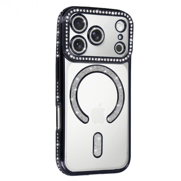 Apple İphone 17 Pro Joke Simli Magneticsafe Kılıf - Siyah
