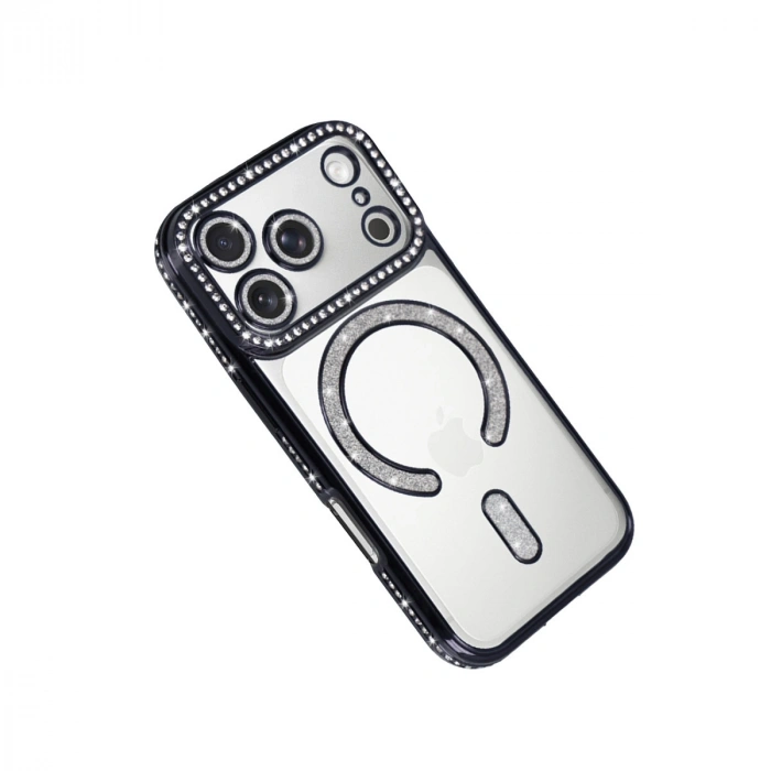 Apple İphone 17 Pro Joke Simli Magneticsafe Kılıf - Siyah