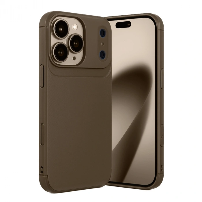 Apple İphone 17 Pro Max Auto Focus Karbon Kapak - Kahverengi