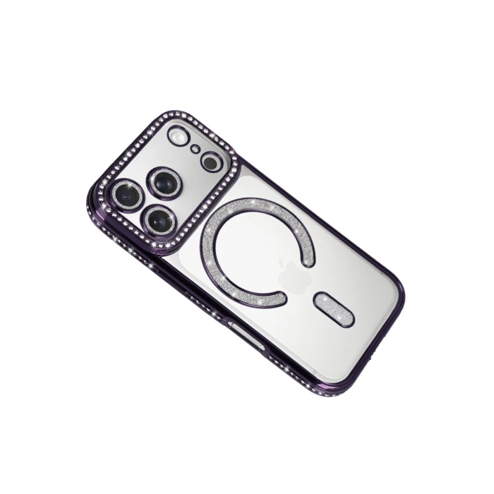 Apple İphone 17 Pro Max Joke Simli Magneticsafe Kılıf - Derin Mor