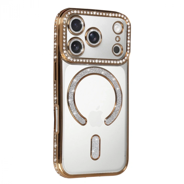Apple İphone 17 Pro Max Joke Simli Magneticsafe Kılıf - Gold