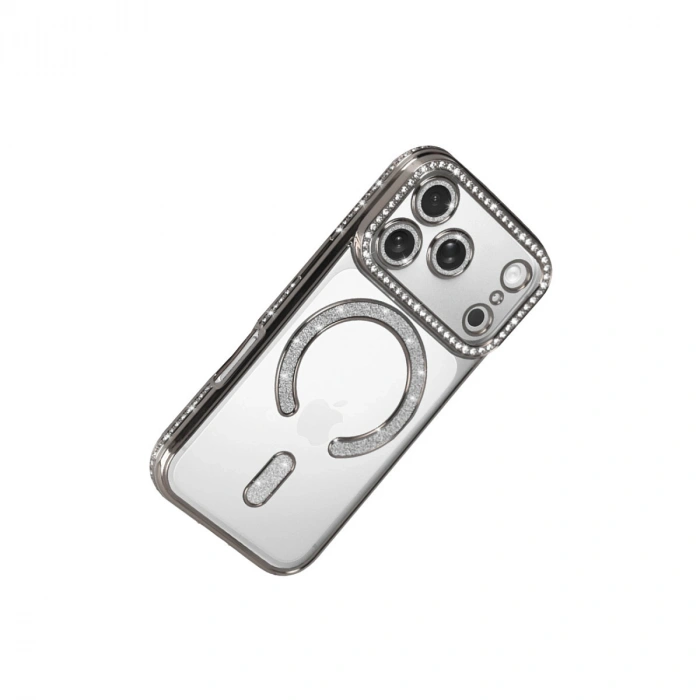 Apple İphone 17 Pro Max Joke Simli Magneticsafe Kılıf - Gümüş