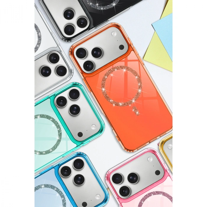 Apple İphone 17 Pro Max Live Diamond Magsafe Kapak - Turuncu