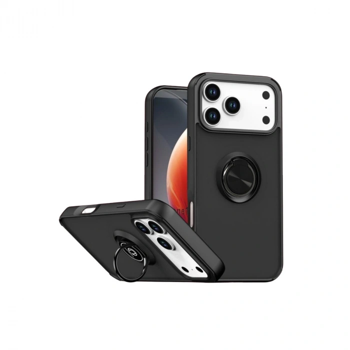 Apple İphone 17 Pro Max Montreal Yüzüklü Silikon Kapak - Siyah