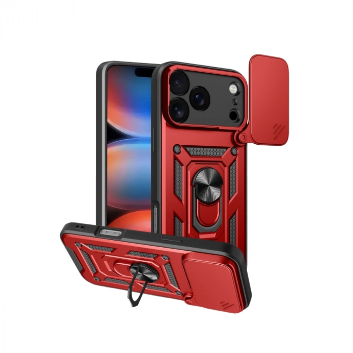Apple İphone 17 Pro Max Pars Lens Yüzüklü Silikon - Kırmızı
