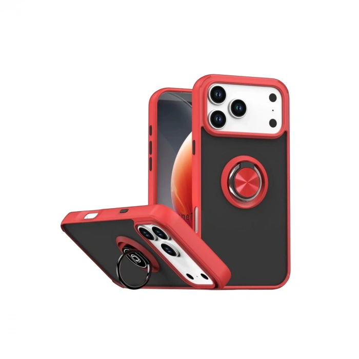 Apple İphone 17 Pro Montreal Yüzüklü Silikon Kapak - Kırmızı