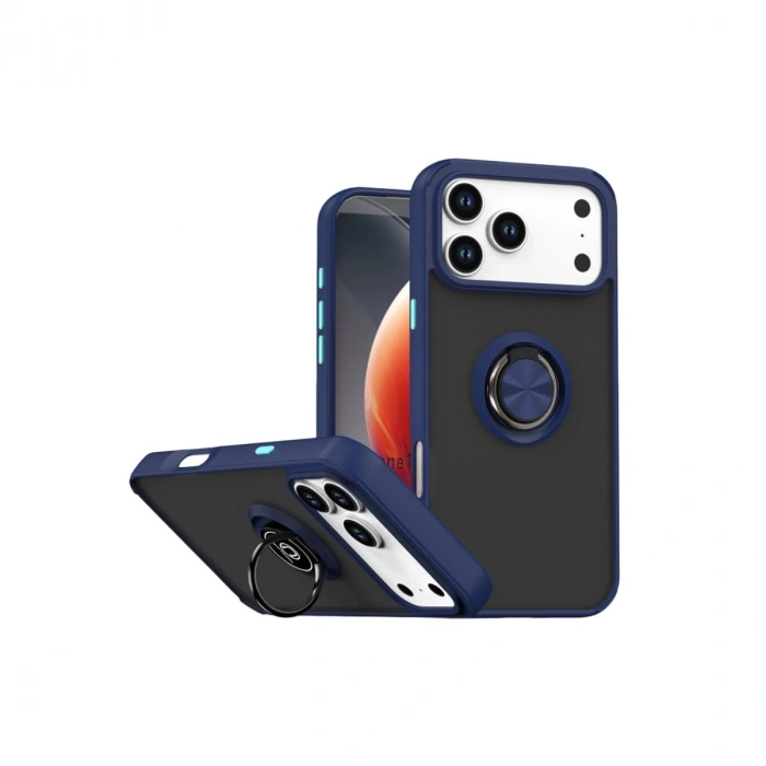 Apple İphone 17 Pro Montreal Yüzüklü Silikon Kapak - Lacivert