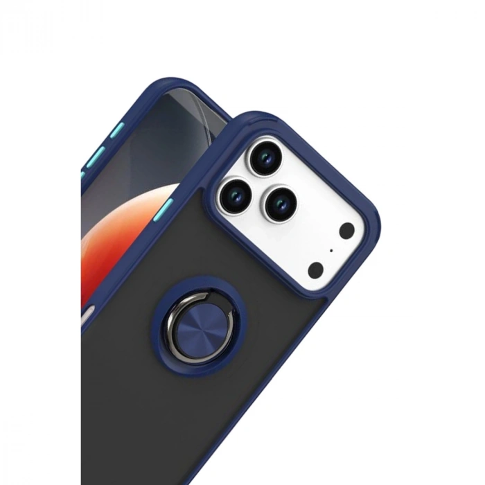 Apple İphone 17 Pro Montreal Yüzüklü Silikon Kapak - Lacivert