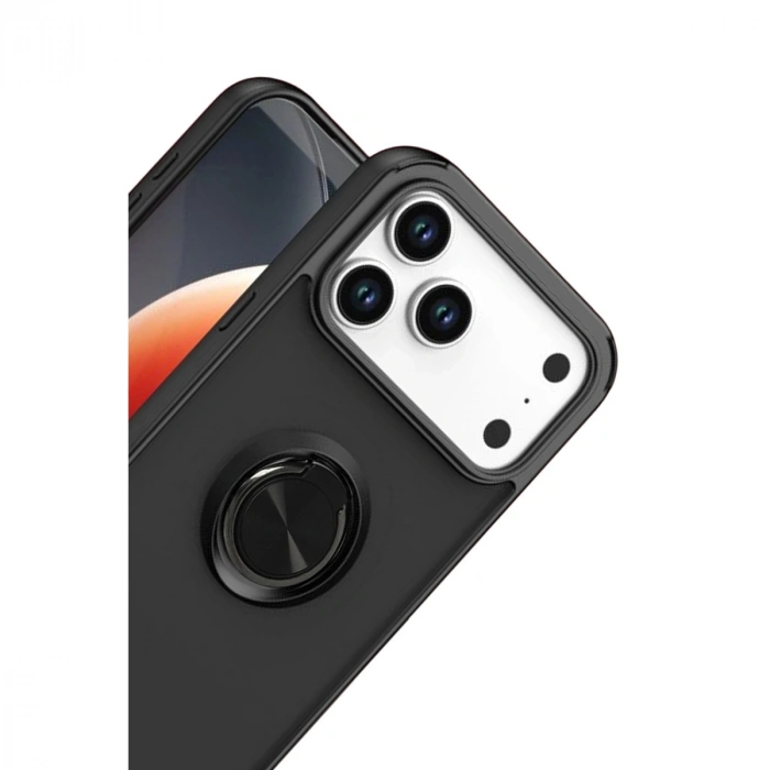 Apple İphone 17 Pro Montreal Yüzüklü Silikon Kapak - Siyah