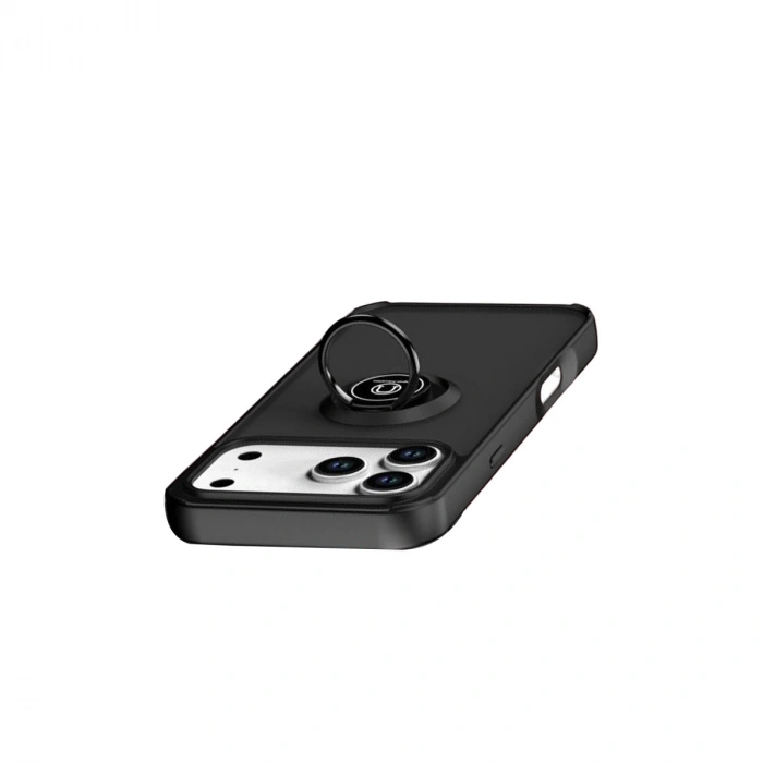 Apple İphone 17 Pro Montreal Yüzüklü Silikon Kapak - Siyah
