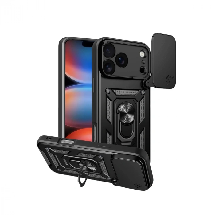 Apple İphone 17 Pro Pars Lens Yüzüklü Silikon - Siyah