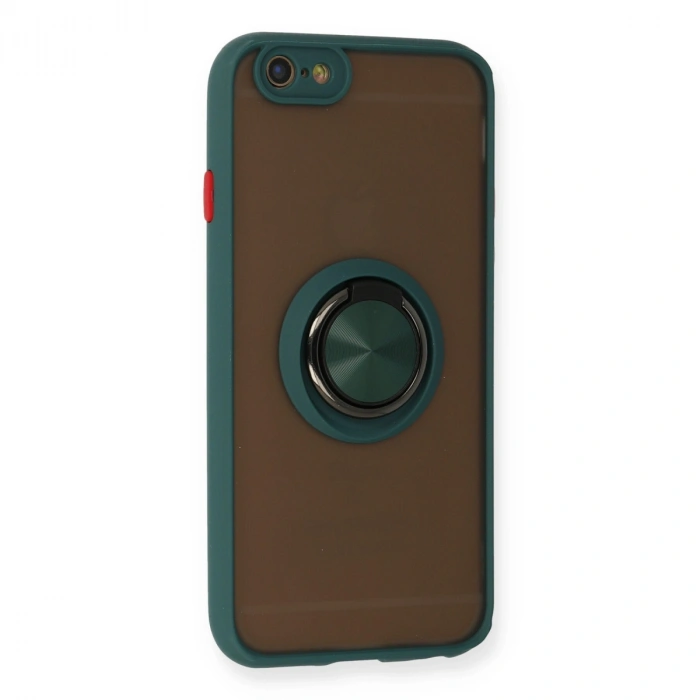 Apple İphone 6 Kılıf Montreal Yüzüklü Silikon Kapak - Yeşil