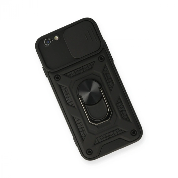 Apple İphone 6 Kılıf Pars Lens Yüzüklü Silikon - Siyah