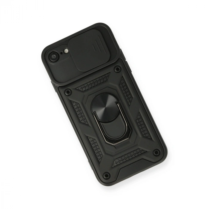 Apple İphone 7 Kılıf Pars Lens Yüzüklü Silikon - Siyah