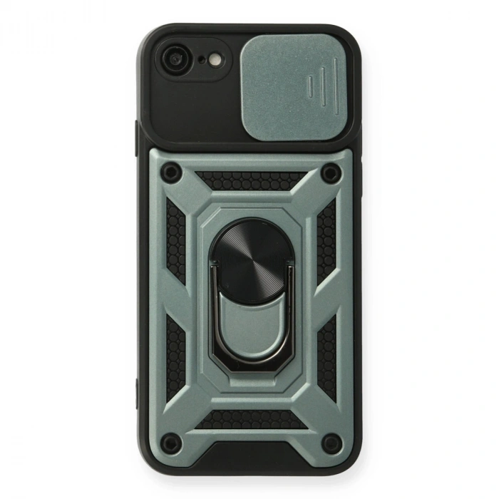 Apple İphone 7 Kılıf Pars Lens Yüzüklü Silikon - Yeşil