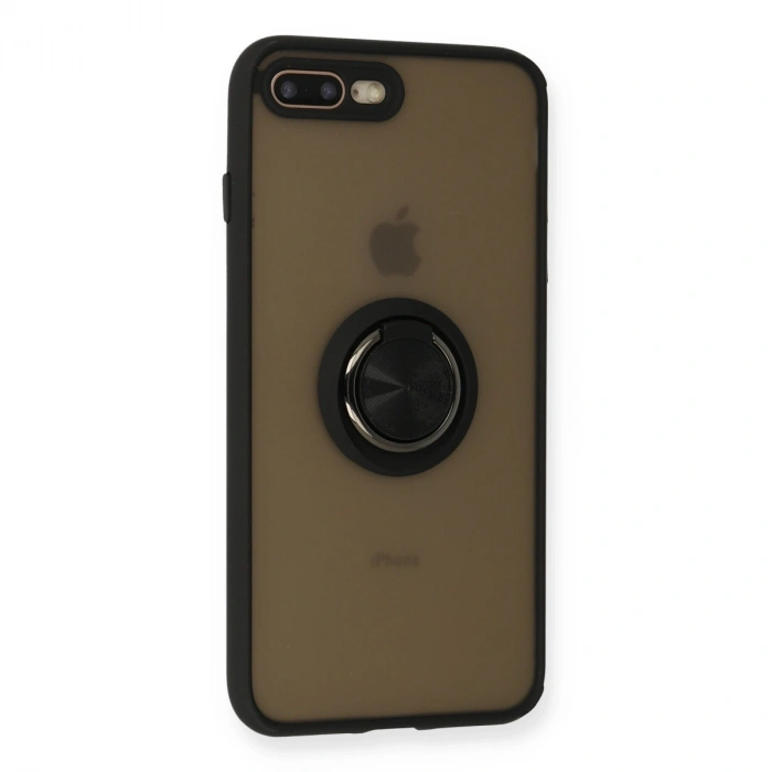 Apple İphone 7 Plus Kılıf Montreal Yüzüklü Silikon Kapak - Siyah