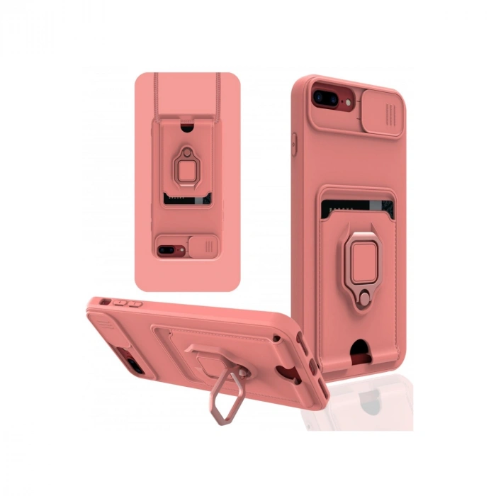 Apple İphone 7 Plus Kılıf Zuma Kartvizitli Yüzüklü Silikon - Pembe
