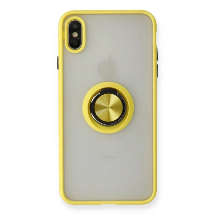 Apple İphone X Kılıf Montreal Yüzüklü Silikon Kapak - Sarı