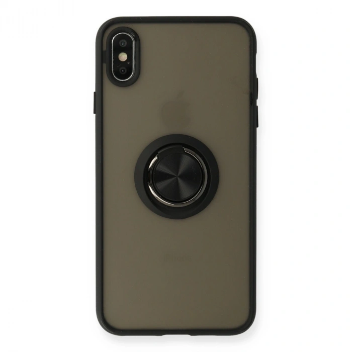 Apple İphone Xs Max Kılıf Montreal Yüzüklü Silikon Kapak - Siyah