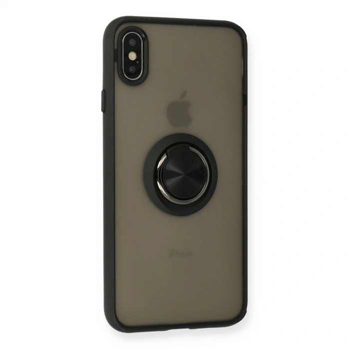 Apple İphone Xs Max Kılıf Montreal Yüzüklü Silikon Kapak - Siyah