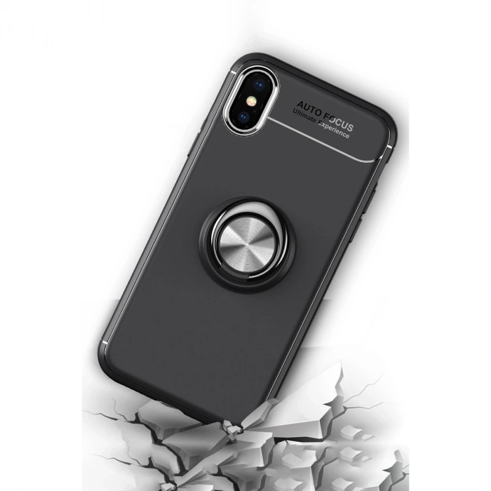 Apple İphone Xs Max Kılıf Range Yüzüklü Silikon - Siyah