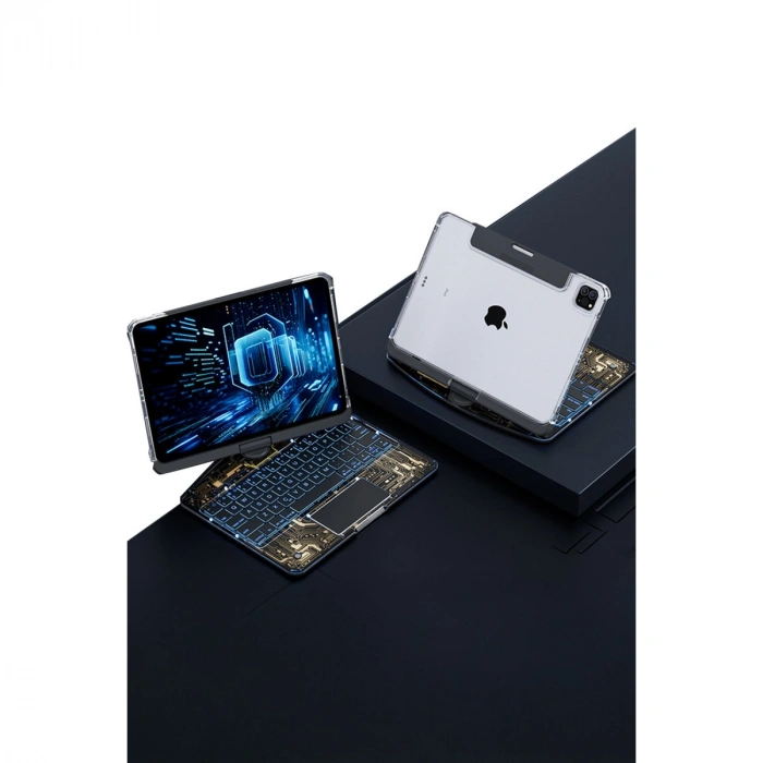 Apple Jp11 İpad Pro 11 (2022) Kılıf Vales Dönen Ledli Klavyeli Tablet Kılıfı - Siyah