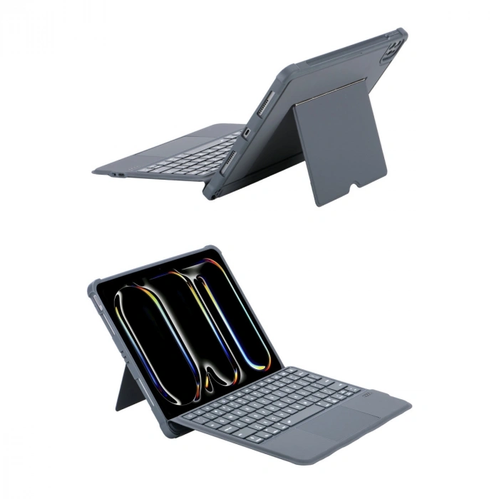 Apple T5510d İpad Pro 13 (2024) Kılıf Palermo Ledli Klavyeli Standlı Tablet Kılıfı - Siyah