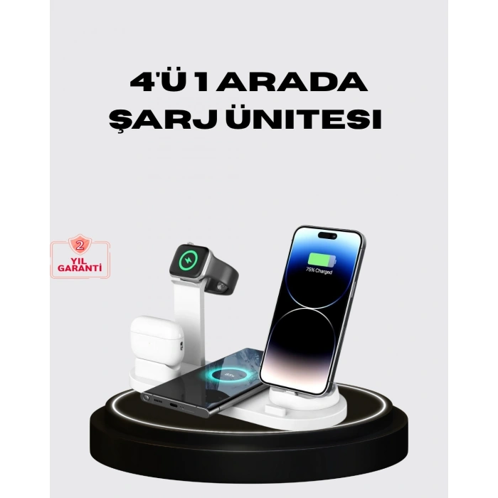 Apple Uyumlu Kablosuz Şarj İstasyonu 4 Cihaz Destekli Ve Hızlı Şarjlı