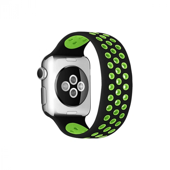 Apple Watch 38mm Ayarlı Delikli Silikon Kordon (saat Değildir) - Siyah-yeşil