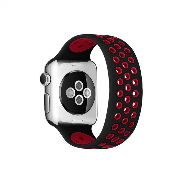 Apple Watch 38mm Ayarlı Delikli Silikon Kordon - Siyah-kırmızı