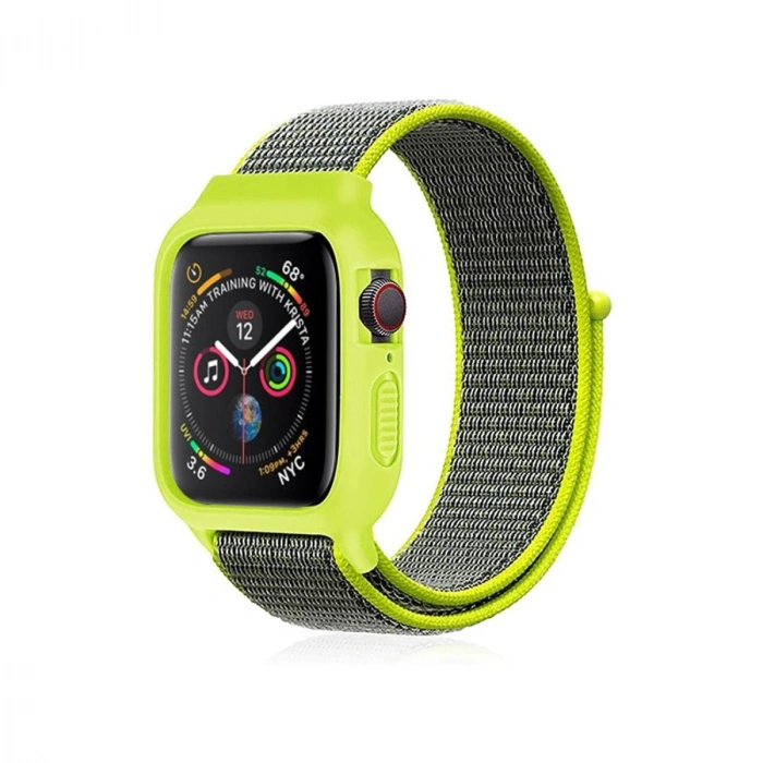 Apple Watch 38mm Hasırlı Cırtcırtlı Kasalı Kordon (saat Değildir) - Yeşil