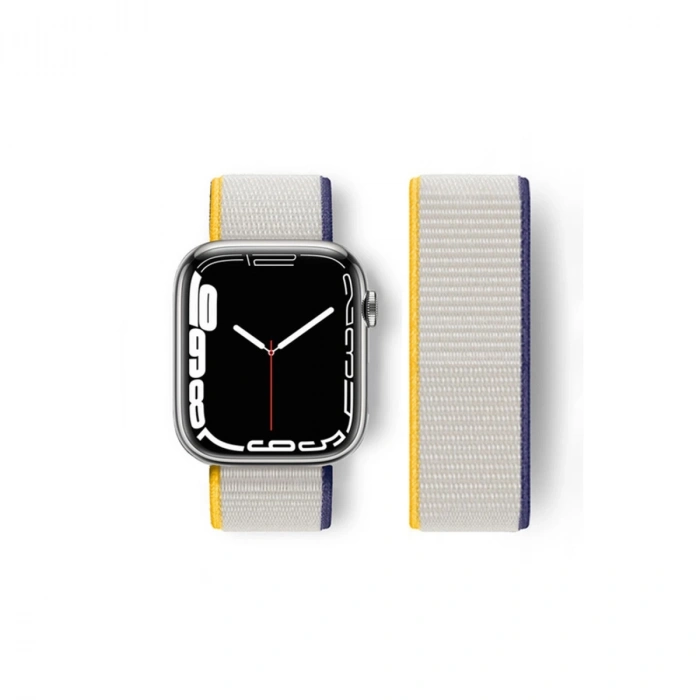 Apple Watch 38mm Hasırlı Cırtcırtlı Kordon - Sarı-beyaz