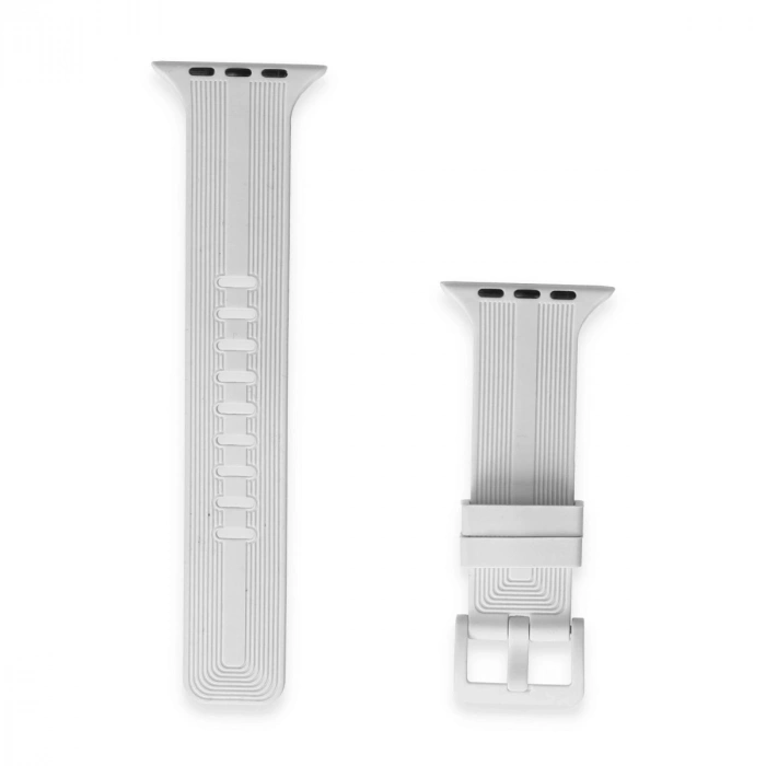 Apple Watch 38mm Kr408 Çizgili Silikon Kordon - Beyaz