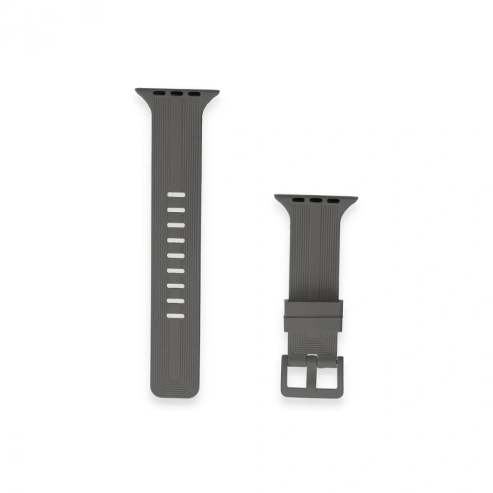 Apple Watch 38mm Kr408 Çizgili Silikon Kordon - Koyu Gri