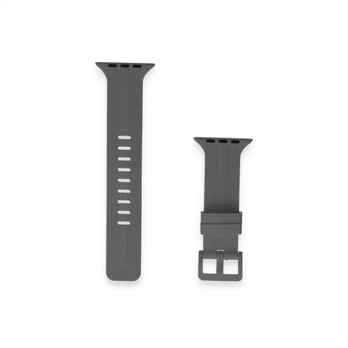 Apple Watch 38mm Kr408 Çizgili Silikon Kordon - Koyu Gri