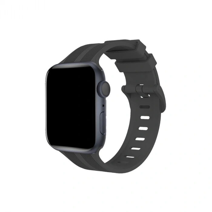 Apple Watch 38mm Kr408 Çizgili Silikon Kordon (saat Değildir) - Koyu Gri
