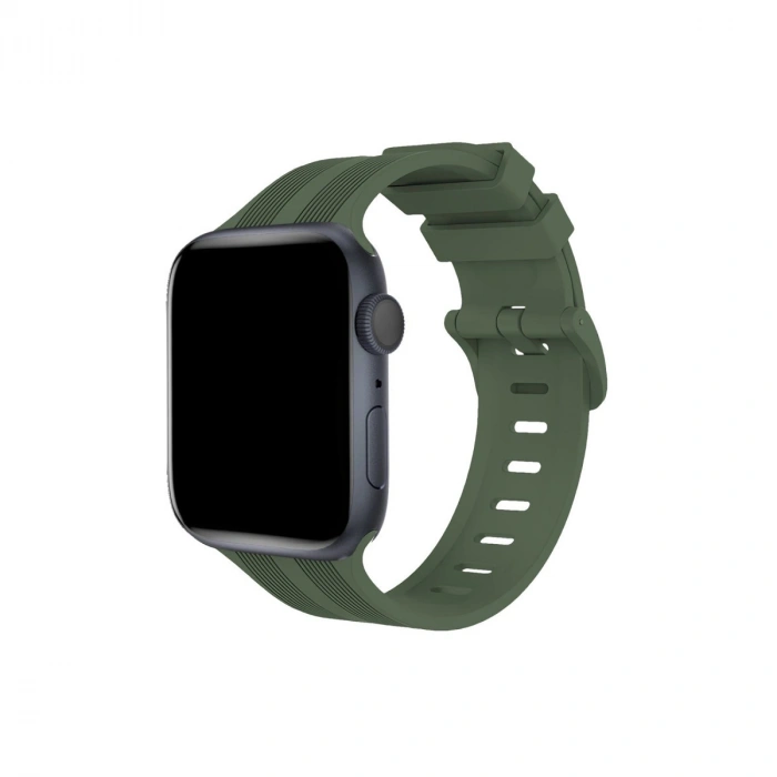Apple Watch 38mm Kr408 Çizgili Silikon Kordon (saat Değildir) - Koyu Yeşil