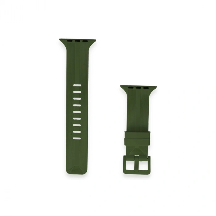 Apple Watch 38mm Kr408 Çizgili Silikon Kordon (saat Değildir) - Koyu Yeşil