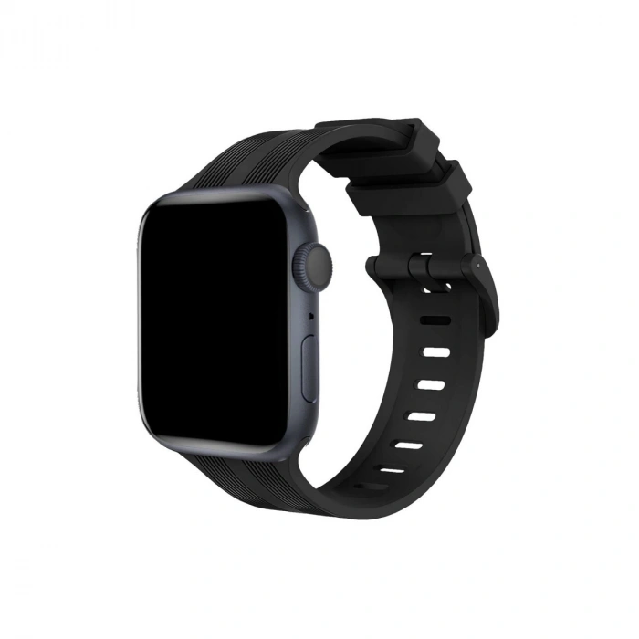 Apple Watch 38mm Kr408 Çizgili Silikon Kordon (saat Değildir) - Siyah