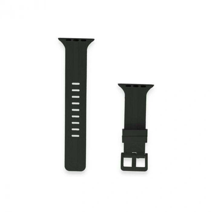Apple Watch 38mm Kr408 Çizgili Silikon Kordon - Siyah