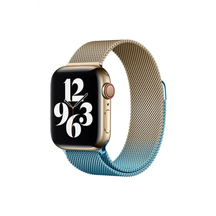 Apple Watch 38mm Metal Mıknatıslı Kordon (saat Değildir) - Metalik Gold-mavi